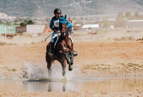 Horse and rider going through water